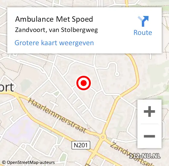 Locatie op kaart van de 112 melding: Ambulance Met Spoed Naar Zandvoort, van Stolbergweg op 13 juli 2021 21:12