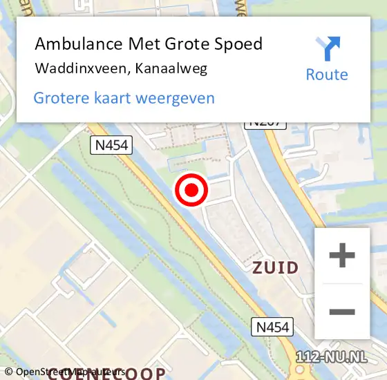 Locatie op kaart van de 112 melding: Ambulance Met Grote Spoed Naar Waddinxveen, Kanaalweg op 13 juli 2021 22:27