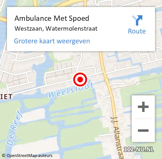 Locatie op kaart van de 112 melding: Ambulance Met Spoed Naar Westzaan, Watermolenstraat op 13 juli 2021 22:33