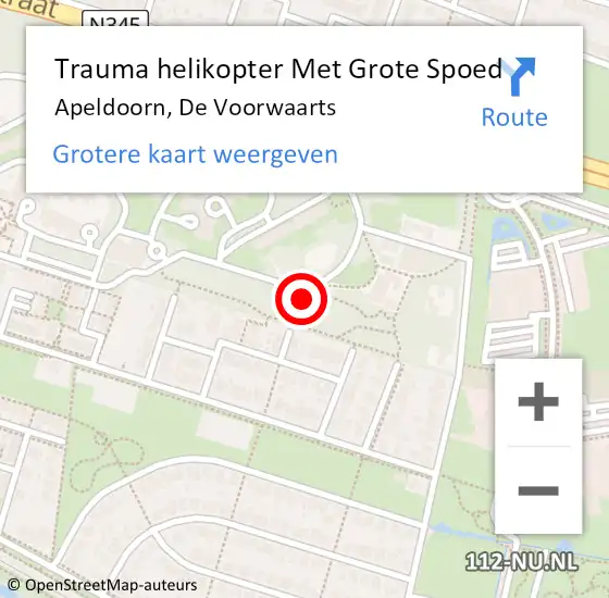 Locatie op kaart van de 112 melding: Trauma helikopter Met Grote Spoed Naar Apeldoorn, De Voorwaarts op 13 juli 2021 23:00