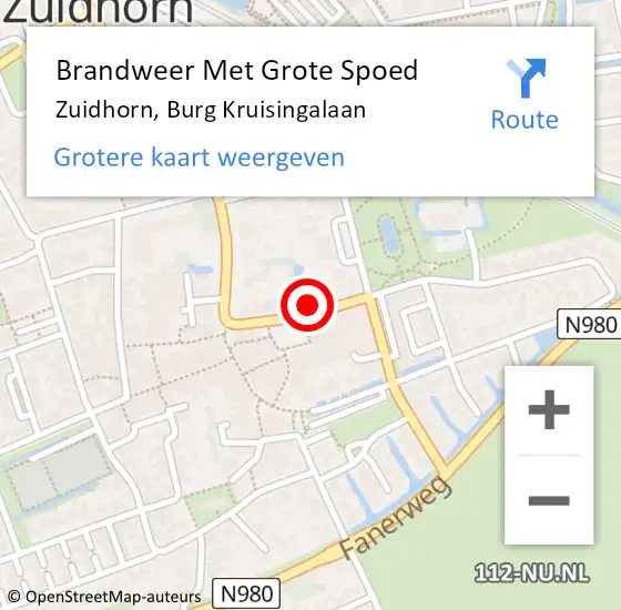 Locatie op kaart van de 112 melding: Brandweer Met Grote Spoed Naar Zuidhorn, Burg Kruisingalaan op 13 juli 2021 23:39