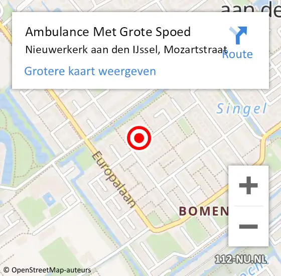 Locatie op kaart van de 112 melding: Ambulance Met Grote Spoed Naar Nieuwerkerk aan den IJssel, Mozartstraat op 14 juli 2021 00:43