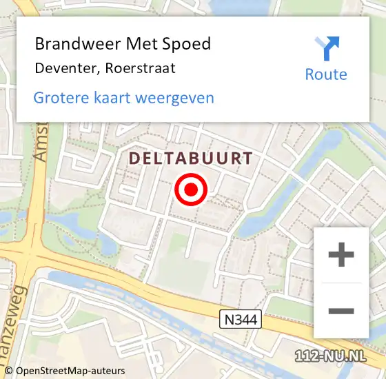 Locatie op kaart van de 112 melding: Brandweer Met Spoed Naar Deventer, Roerstraat op 14 juli 2021 00:52