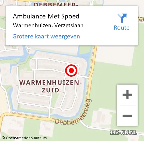 Locatie op kaart van de 112 melding: Ambulance Met Spoed Naar Warmenhuizen, Verzetslaan op 14 juli 2021 01:55