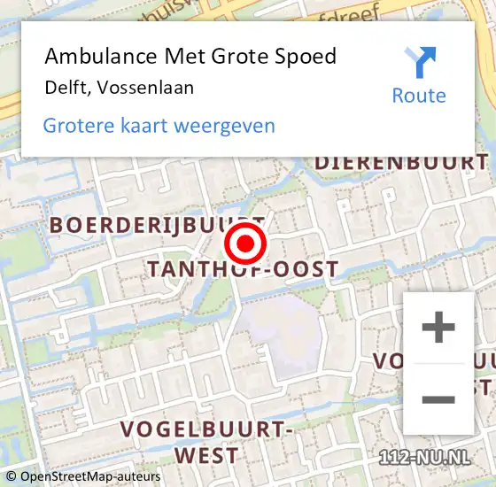 Locatie op kaart van de 112 melding: Ambulance Met Grote Spoed Naar Delft, Vossenlaan op 14 juli 2021 04:34