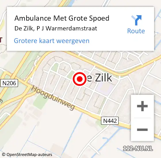 Locatie op kaart van de 112 melding: Ambulance Met Grote Spoed Naar De Zilk, P J Warmerdamstraat op 14 juli 2021 04:41