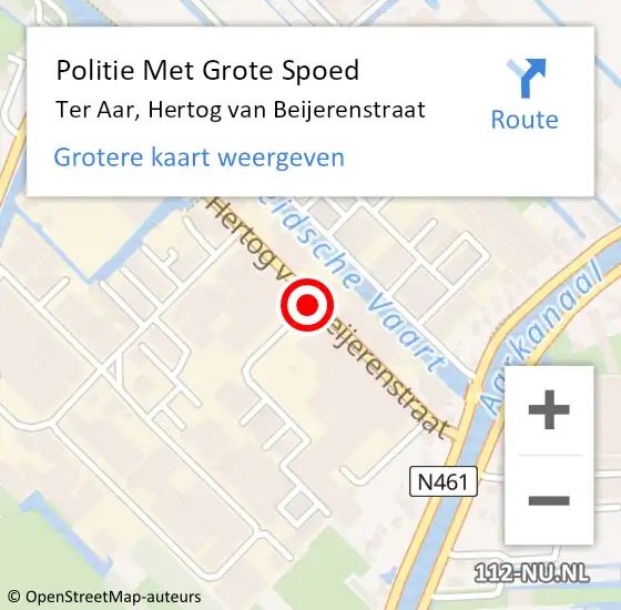 Locatie op kaart van de 112 melding: Politie Met Grote Spoed Naar Ter Aar, Hertog van Beijerenstraat op 14 juli 2021 04:55