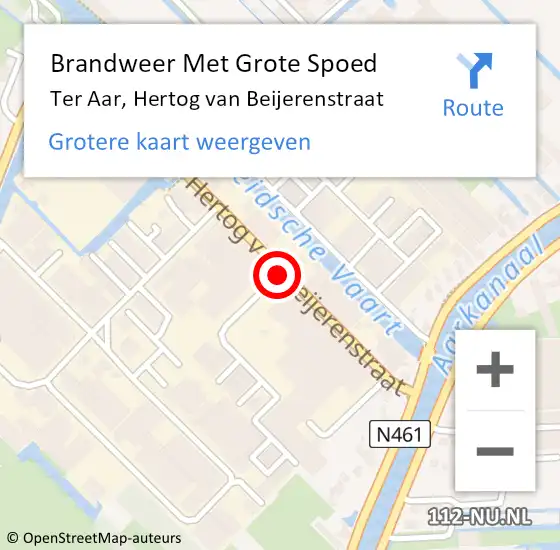 Locatie op kaart van de 112 melding: Brandweer Met Grote Spoed Naar Ter Aar, Hertog van Beijerenstraat op 14 juli 2021 04:55