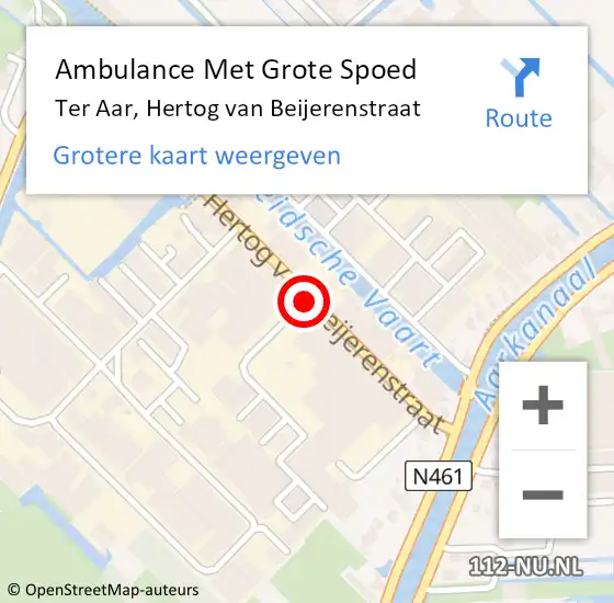 Locatie op kaart van de 112 melding: Ambulance Met Grote Spoed Naar Ter Aar, Hertog van Beijerenstraat op 14 juli 2021 04:55