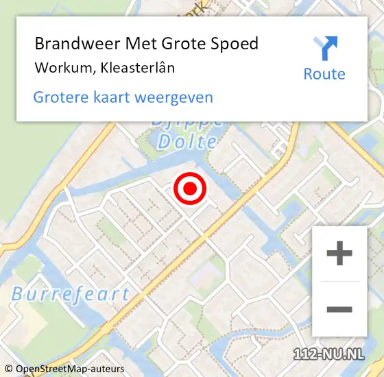 Locatie op kaart van de 112 melding: Brandweer Met Grote Spoed Naar Workum, Kleasterlân op 14 juli 2021 05:04