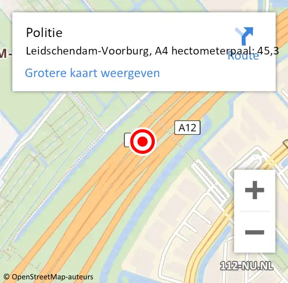 Locatie op kaart van de 112 melding: Politie Leidschendam-Voorburg, A4 hectometerpaal: 45,3 op 14 juli 2021 05:51