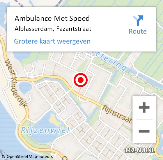 Locatie op kaart van de 112 melding: Ambulance Met Spoed Naar Alblasserdam, Fazantstraat op 14 juli 2021 06:11