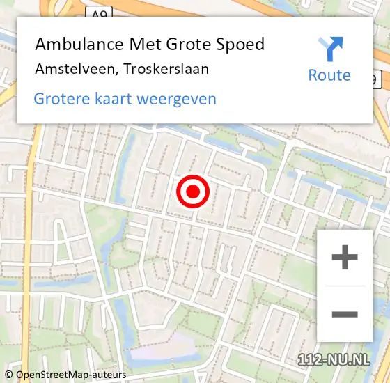 Locatie op kaart van de 112 melding: Ambulance Met Grote Spoed Naar Amstelveen, Troskerslaan op 14 juli 2021 06:12