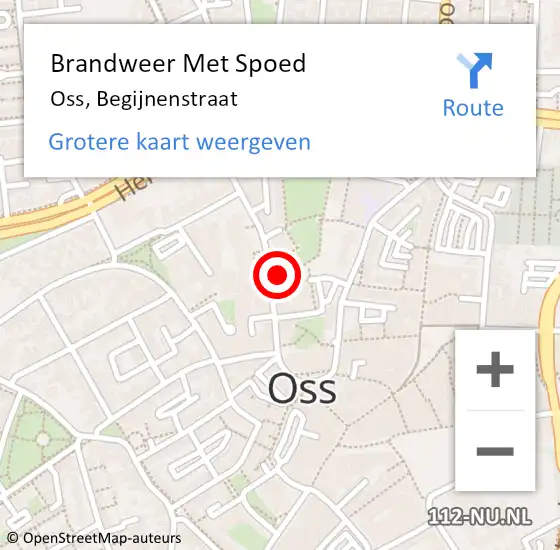 Locatie op kaart van de 112 melding: Brandweer Met Spoed Naar Oss, Begijnenstraat op 14 juli 2021 07:13