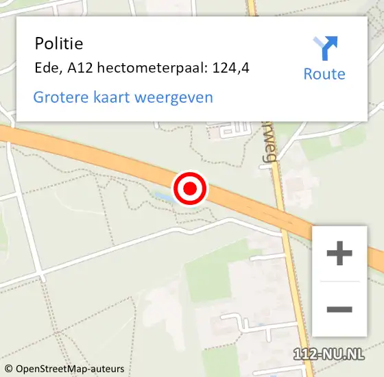 Locatie op kaart van de 112 melding: Politie Arnhem, A12 hectometerpaal: 124,4 op 14 juli 2021 07:29