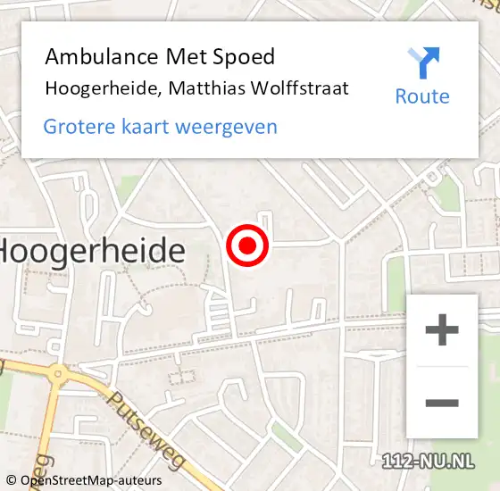 Locatie op kaart van de 112 melding: Ambulance Met Spoed Naar Hoogerheide, Matthias Wolffstraat op 5 oktober 2013 09:51