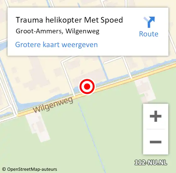 Locatie op kaart van de 112 melding: Trauma helikopter Met Spoed Naar Groot-Ammers, Wilgenweg op 14 juli 2021 07:42