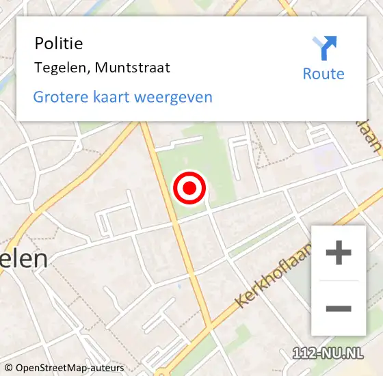 Locatie op kaart van de 112 melding: Politie Tegelen, Muntstraat op 14 juli 2021 08:02