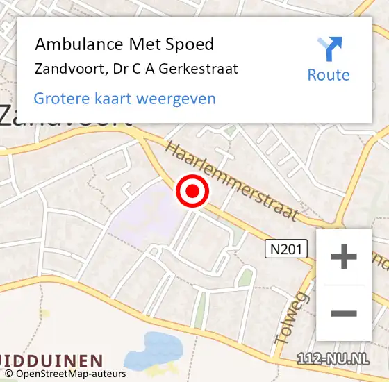 Locatie op kaart van de 112 melding: Ambulance Met Spoed Naar Zandvoort, Dr C A Gerkestraat op 14 juli 2021 08:13