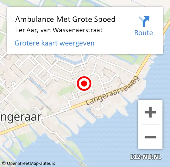 Locatie op kaart van de 112 melding: Ambulance Met Grote Spoed Naar Ter Aar, van Wassenaerstraat op 14 juli 2021 08:16