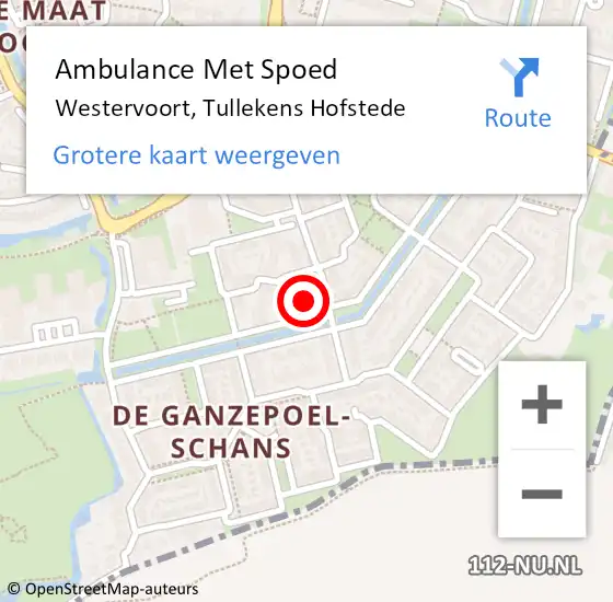 Locatie op kaart van de 112 melding: Ambulance Met Spoed Naar Westervoort, Tullekens Hofstede op 14 juli 2021 10:26