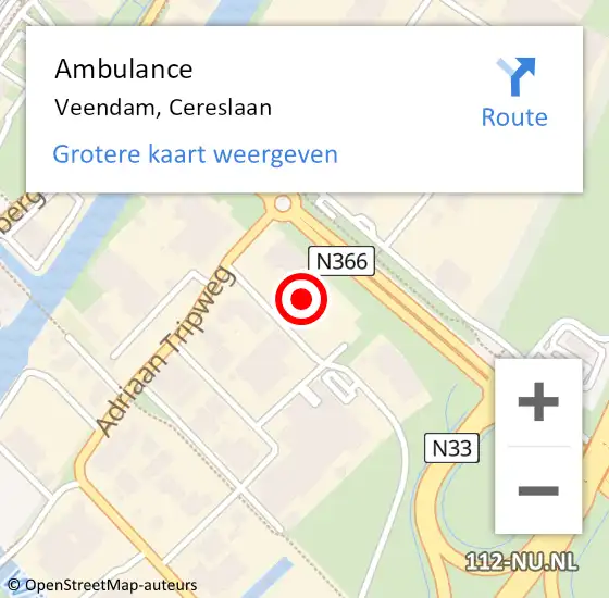 Locatie op kaart van de 112 melding: Ambulance Veendam, Cereslaan op 14 juli 2021 10:36