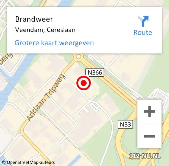 Locatie op kaart van de 112 melding: Brandweer Veendam, Cereslaan op 14 juli 2021 10:36