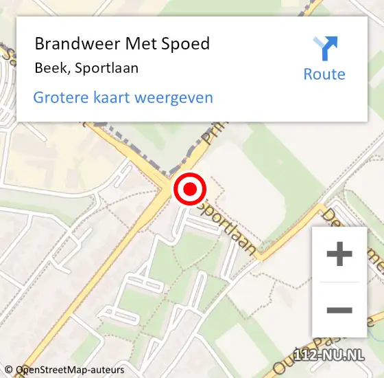 Locatie op kaart van de 112 melding: Brandweer Met Spoed Naar Beek, Sportlaan op 14 juli 2021 11:01