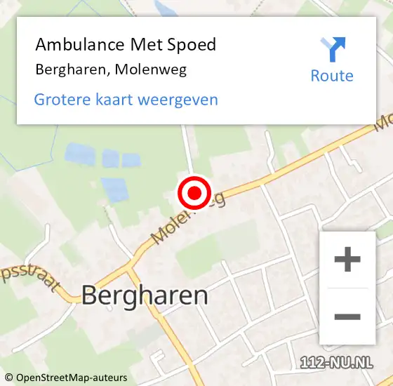 Locatie op kaart van de 112 melding: Ambulance Met Spoed Naar Bergharen, Molenweg op 14 juli 2021 11:24