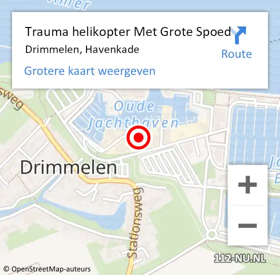 Locatie op kaart van de 112 melding: Trauma helikopter Met Grote Spoed Naar Drimmelen, Havenkade op 14 juli 2021 11:30