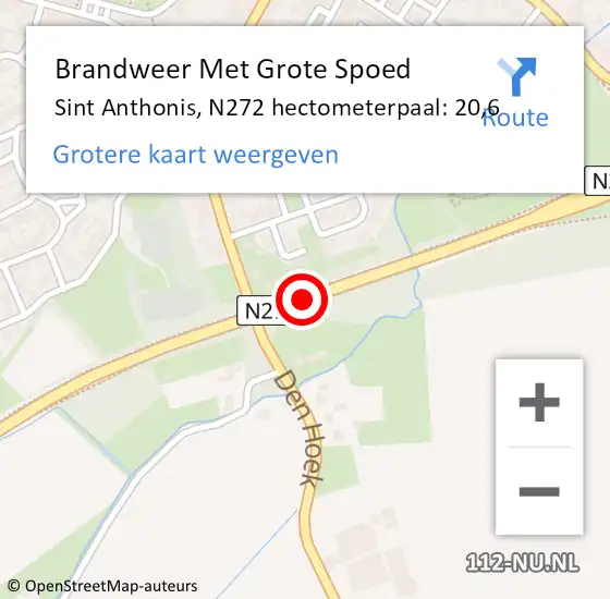 Locatie op kaart van de 112 melding: Brandweer Met Grote Spoed Naar Sint Anthonis, N272 hectometerpaal: 20,6 op 14 juli 2021 11:50