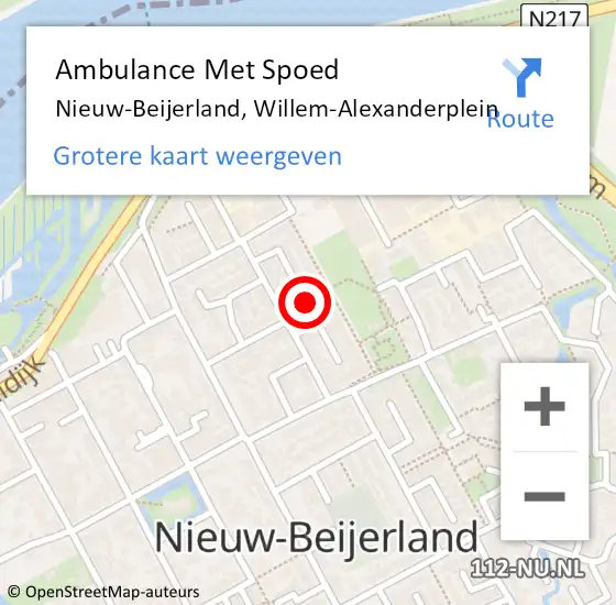 Locatie op kaart van de 112 melding: Ambulance Met Spoed Naar Nieuw-Beijerland, Willem-Alexanderplein op 14 juli 2021 12:10