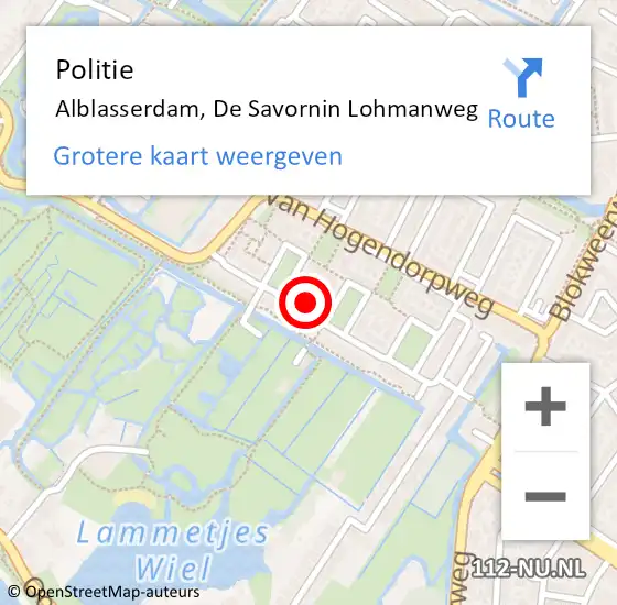 Locatie op kaart van de 112 melding: Politie Alblasserdam, De Savornin Lohmanweg op 14 juli 2021 12:34