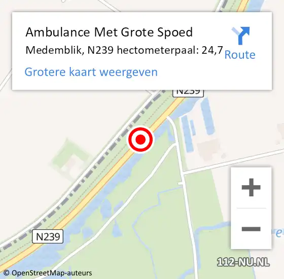 Locatie op kaart van de 112 melding: Ambulance Met Grote Spoed Naar Medemblik, N239 hectometerpaal: 24,7 op 14 juli 2021 12:55