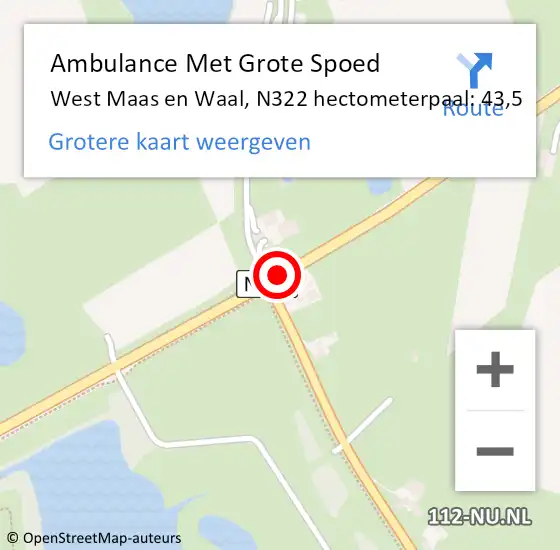 Locatie op kaart van de 112 melding: Ambulance Met Grote Spoed Naar West Maas en Waal, N322 hectometerpaal: 43,5 op 14 juli 2021 13:05