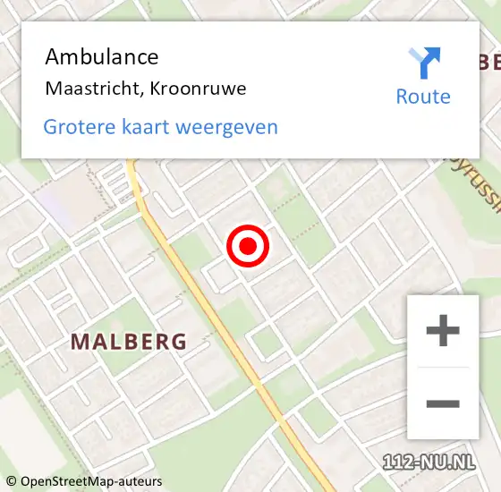 Locatie op kaart van de 112 melding: Ambulance Maastricht, Kroonruwe op 16 juni 2014 13:33