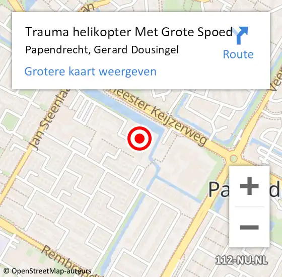 Locatie op kaart van de 112 melding: Trauma helikopter Met Grote Spoed Naar Papendrecht, Gerard Dousingel op 14 juli 2021 13:56