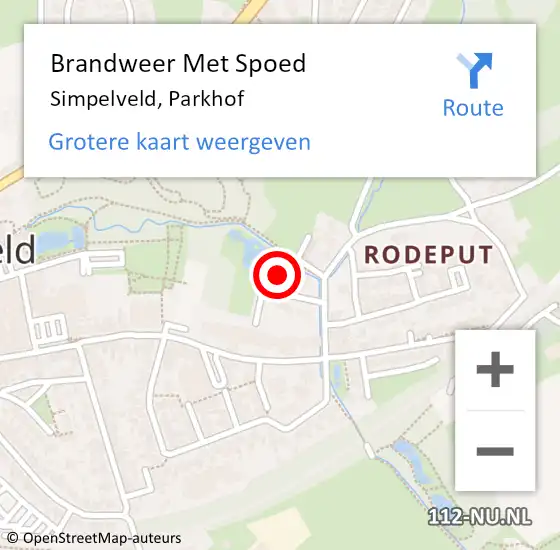 Locatie op kaart van de 112 melding: Brandweer Met Spoed Naar Simpelveld, Parkhof op 14 juli 2021 14:24