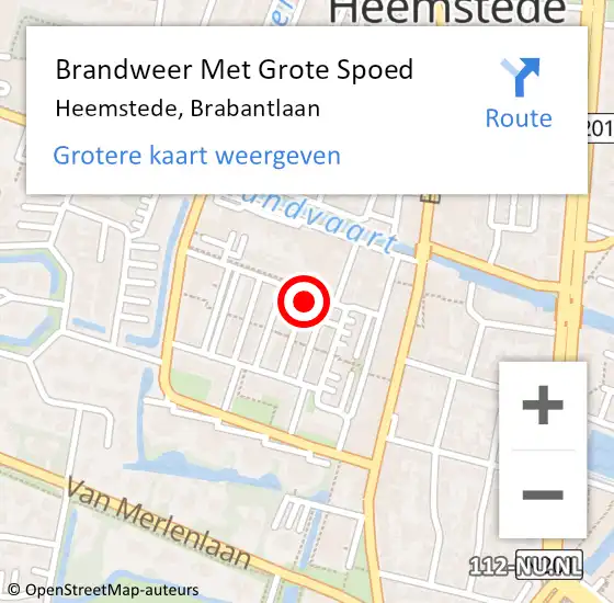 Locatie op kaart van de 112 melding: Brandweer Met Grote Spoed Naar Heemstede, Brabantlaan op 14 juli 2021 14:44