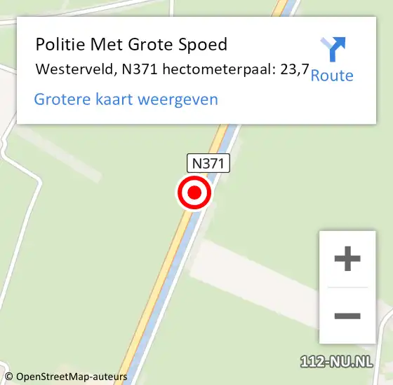 Locatie op kaart van de 112 melding: Politie Met Grote Spoed Naar Westerveld, N371 hectometerpaal: 23,7 op 14 juli 2021 15:42