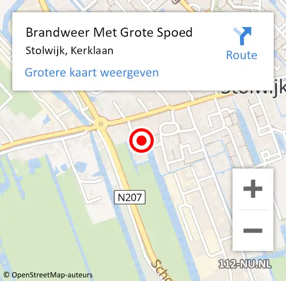 Locatie op kaart van de 112 melding: Brandweer Met Grote Spoed Naar Stolwijk, Kerklaan op 14 juli 2021 15:56