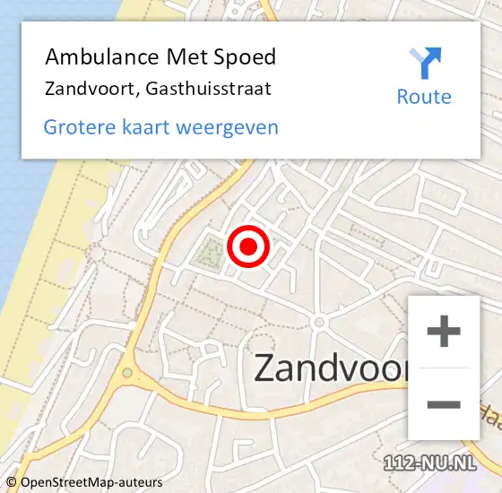 Locatie op kaart van de 112 melding: Ambulance Met Spoed Naar Zandvoort, Gasthuisstraat op 14 juli 2021 16:24