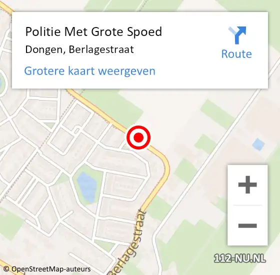 Locatie op kaart van de 112 melding: Politie Met Grote Spoed Naar Dongen, Berlagestraat op 14 juli 2021 16:30