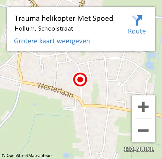 Locatie op kaart van de 112 melding: Trauma helikopter Met Spoed Naar Hollum, Schoolstraat op 14 juli 2021 16:52