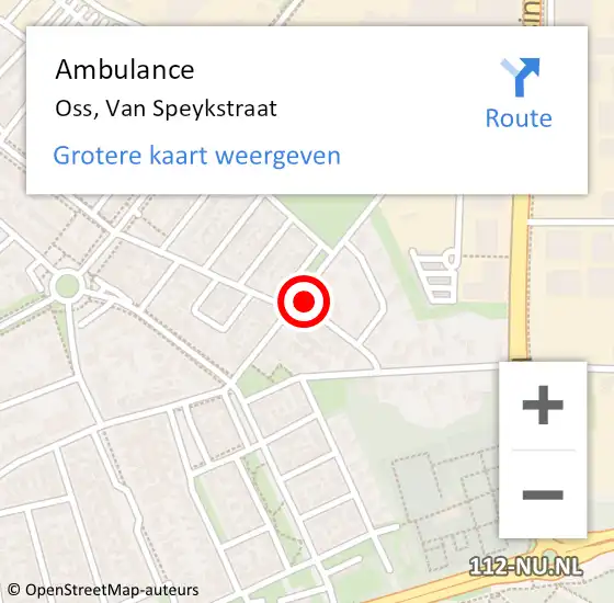 Locatie op kaart van de 112 melding: Ambulance Oss, Van Speykstraat op 14 juli 2021 17:01