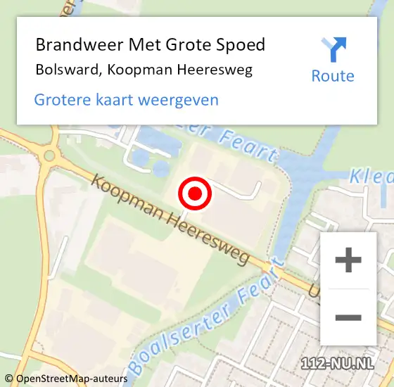 Locatie op kaart van de 112 melding: Brandweer Met Grote Spoed Naar Bolsward, Koopman Heeresweg op 14 juli 2021 17:10