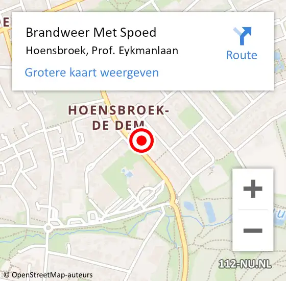 Locatie op kaart van de 112 melding: Brandweer Met Spoed Naar Hoensbroek, Prof. Eykmanlaan op 14 juli 2021 17:13