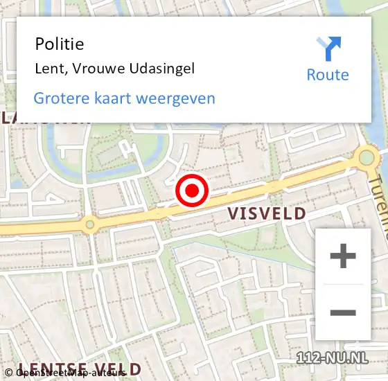 Locatie op kaart van de 112 melding: Politie Lent, Vrouwe Udasingel op 14 juli 2021 17:16