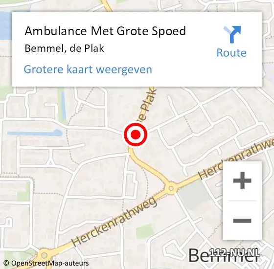 Locatie op kaart van de 112 melding: Ambulance Met Grote Spoed Naar Bemmel, de Plak op 14 juli 2021 19:13