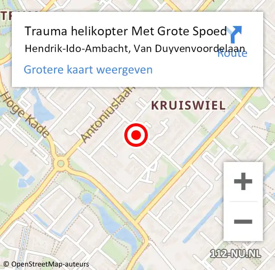 Locatie op kaart van de 112 melding: Trauma helikopter Met Grote Spoed Naar Hendrik-Ido-Ambacht, Van Duyvenvoordelaan op 14 juli 2021 19:36